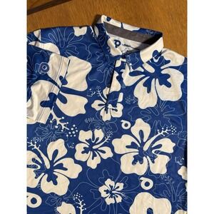 Oahu Golf Apparel Hawaiian Polo Shirt 2XL Blue White Hibiscus Floral Performance